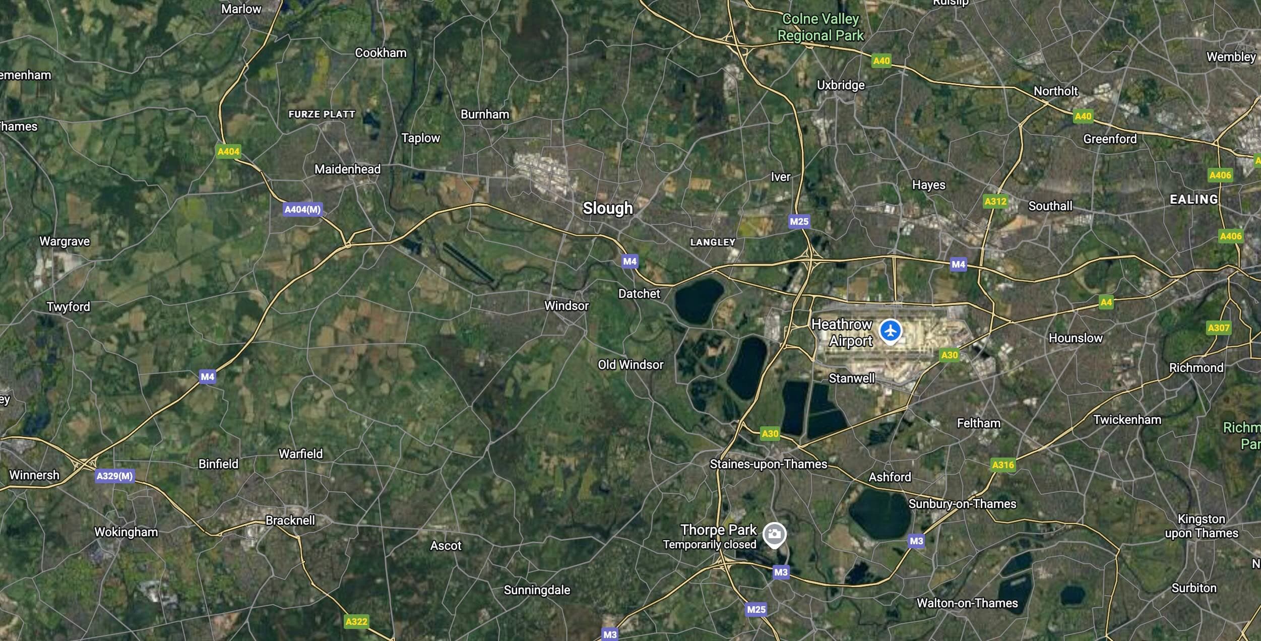 Map showing Egham and surrounding areas